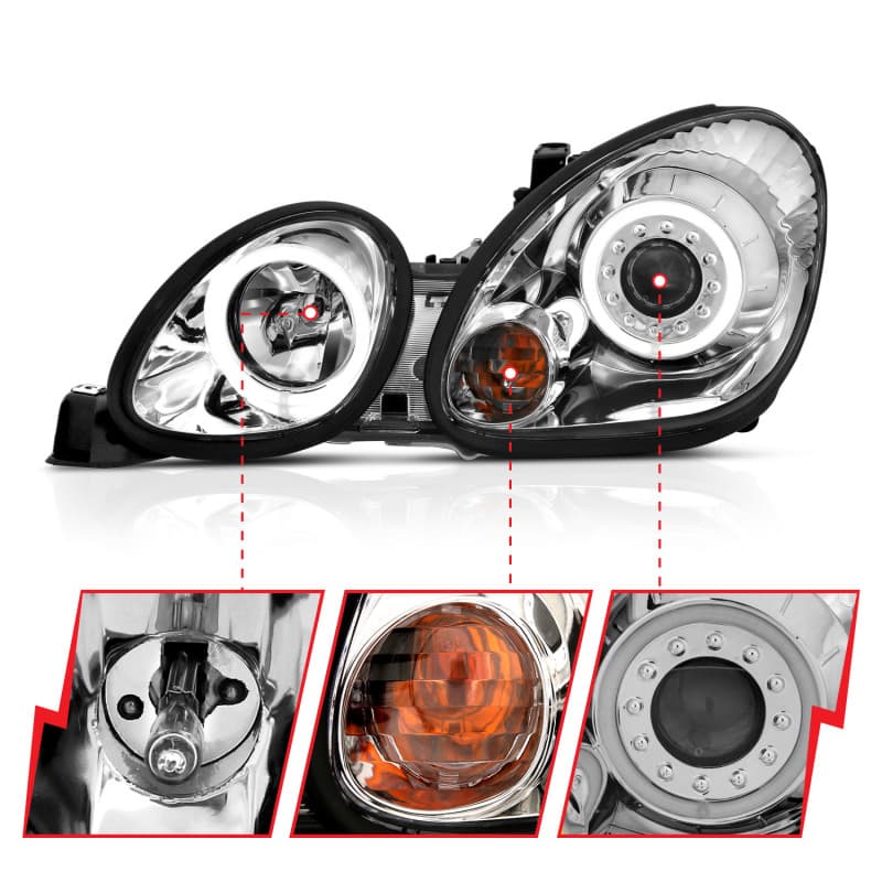 ANZO Projector Headlights for 4Dr Non HID Models Pair Halo Clear Lens Chrome - Image 5