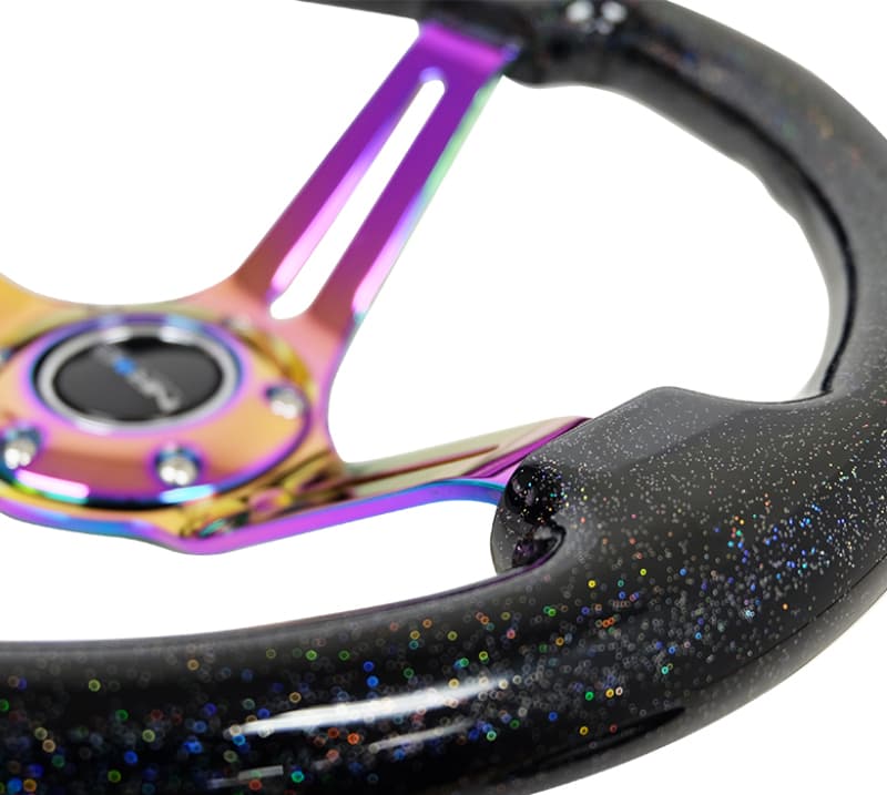 NRG Reinforced Steering Wheel 350mm 3in Deep Black Multi Color Flake Neochrom... - Image 4