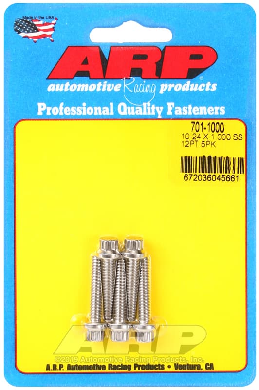 ARP Stainless Steel Bolts 10-24 RH Thread 1.000in UHL 12pt (5/pkg)