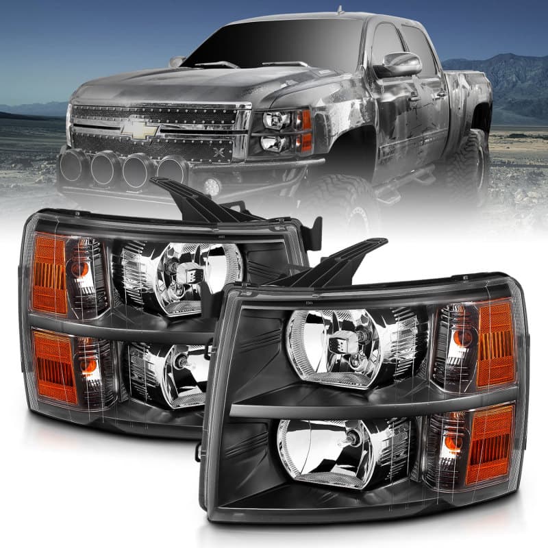 ANZO Crystal Headlights for Chevy C6 Clear Lens Black Housing Pair