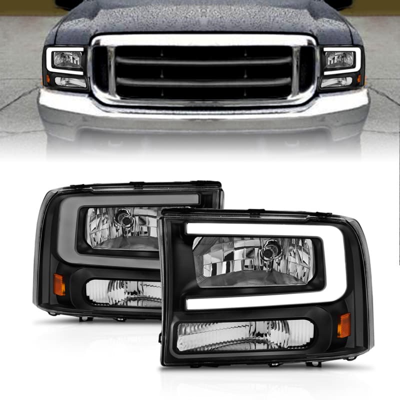 ANZO Crystal Headlights Set for Chevy C6 Clear Lens Black Housing 2 pc