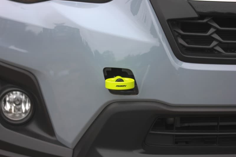 Perrin Performance Tow Hook Kit for Subaru WRX/Crosstrek/OBXT Front Neon Yellow - Image 2