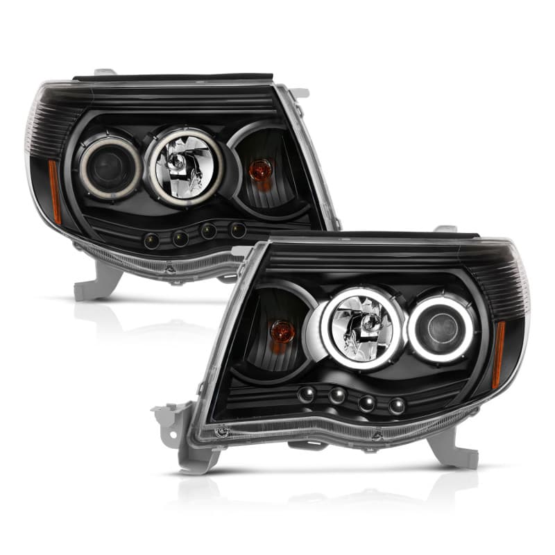 ANZO Projector Headlight Set for Chevy C6 Halo Clear Lens Black Housing Pair - Image 2