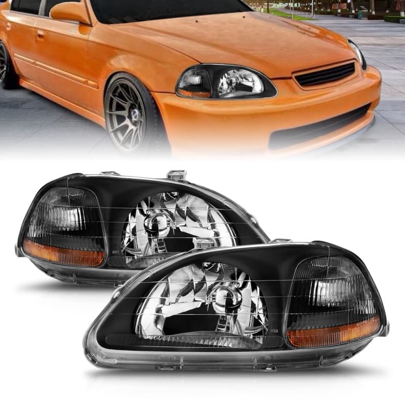 ANZO Crystal Headlight Set for Chevy C6 Clear Lens Black Housing Pair