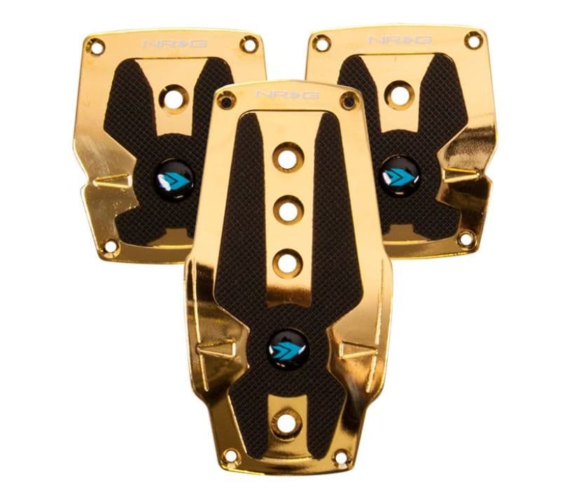 NRG Aluminum Sport Pedals M/T Chrome Gold w/Black Rubber Inserts