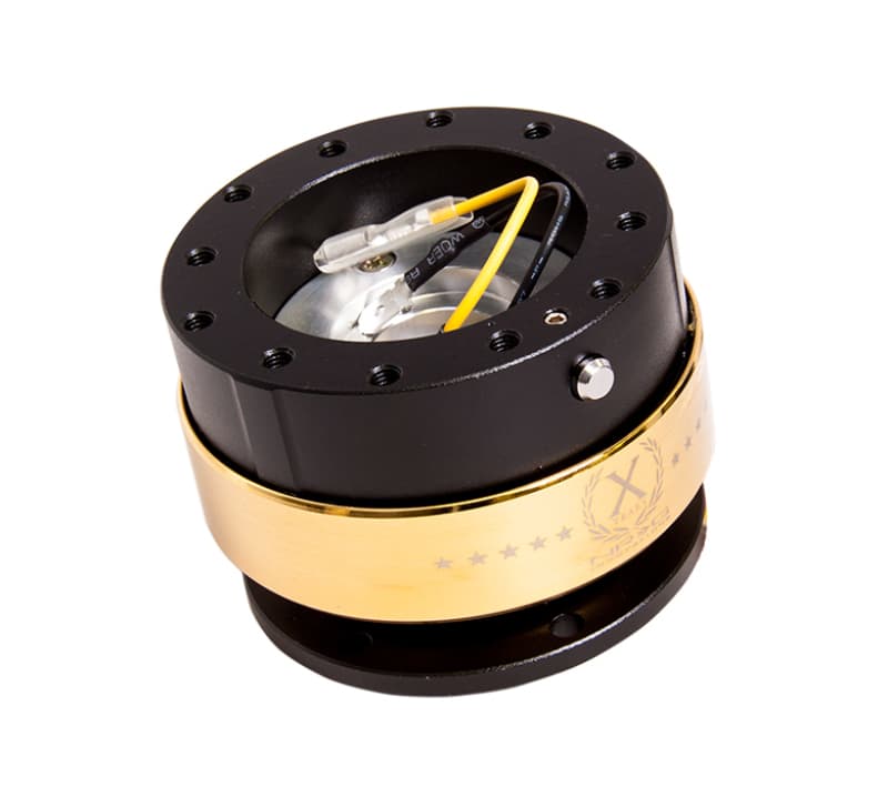 NRG Quick Release Gen 2.0 Steering Wheel Hub Black Chrome Gold Ring - Image 2