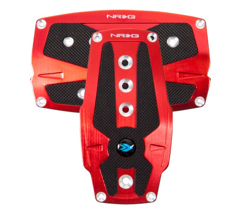 NRG Aluminum Sport Pedals A/T with Black Rubber Inserts - Red - Image 2