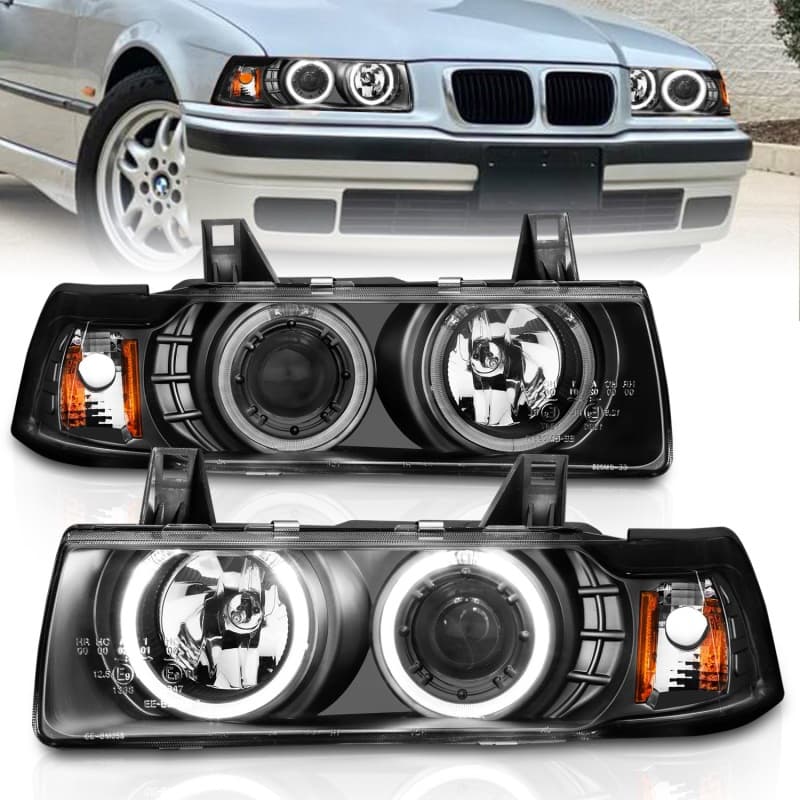 ANZO Projector Headlights for 4Dr Models Halo Clear Lens Black Housing Pair - Image 2