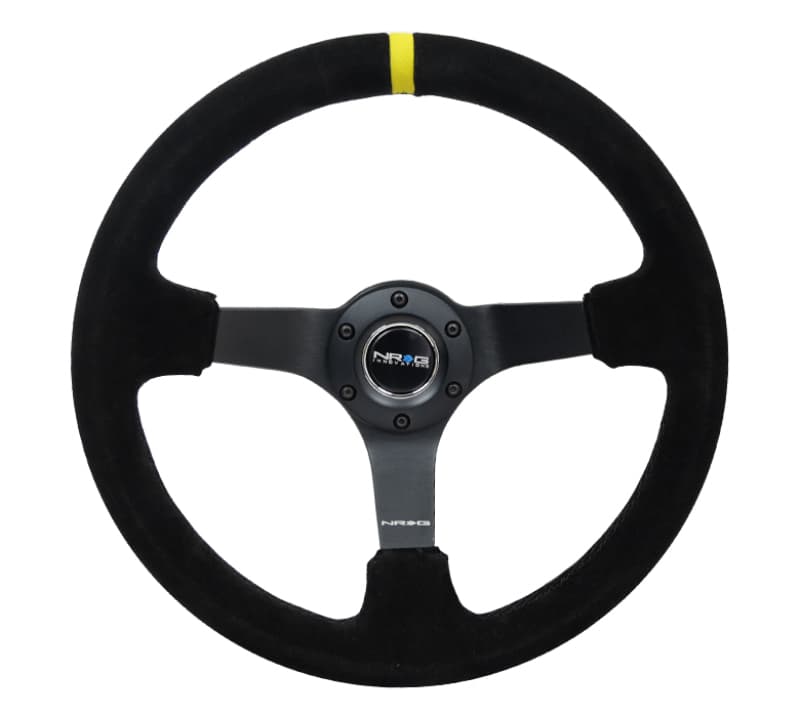 NRG Reinforced Steering Wheel 350mm 3in Deep Black Suede Yellow Stitch