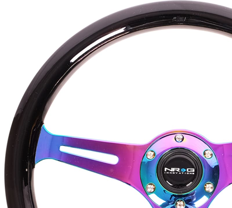 NRG Steering Wheel Classic Wood Grain 350mm Black Grip Neochrome 3-Spoke - Image 2