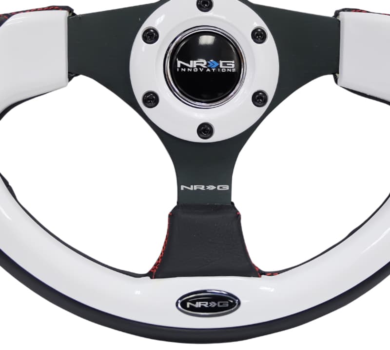 NRG Reinforced Steering Wheel 320mm Black White Trim 4mm 3-Spoke - Image 4