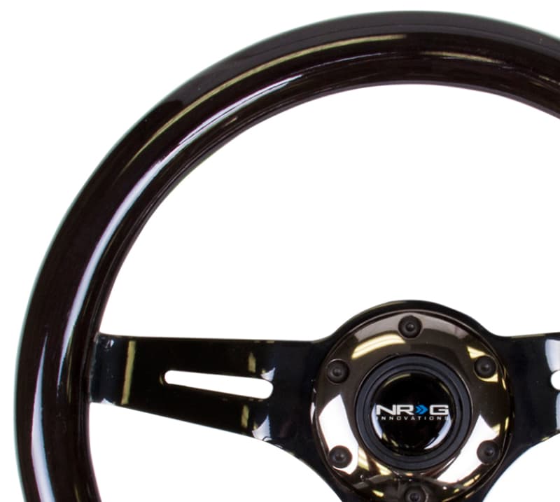 NRG Steering Wheel Classic Wood Grain 310mm Black w/ Black Chrome 3-Spoke - Image 2