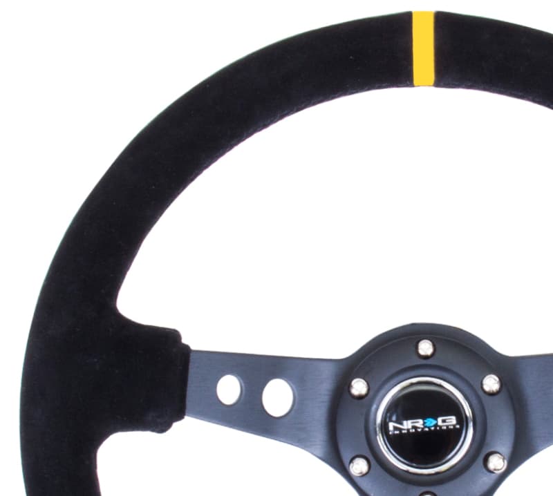 NRG Reinforced Steering Wheel 350mm 3in Deep Black Suede Single Yellow CM - Image 3