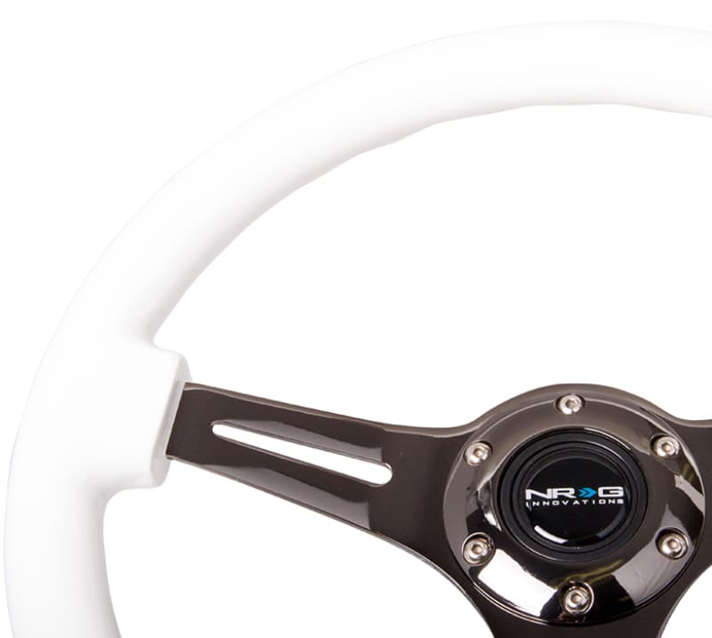 NRG Steering Wheel Classic Wood Grain 350mm White Grip Black 3-Spoke - Image 3