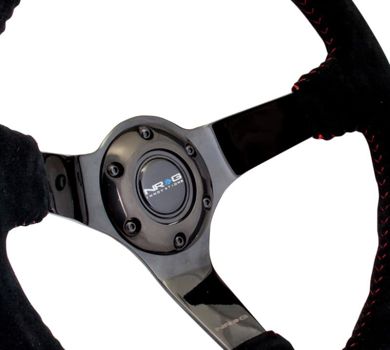 NRG Reinforced Steering Wheel 350mm 3in Deep Black Suede Red Stitch Black 3-S... - Image 3