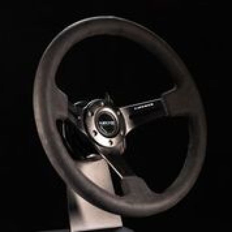 NRG Steering Wheel 350mm 3in Deep Black Leather Alcantara Stitching - Image 2