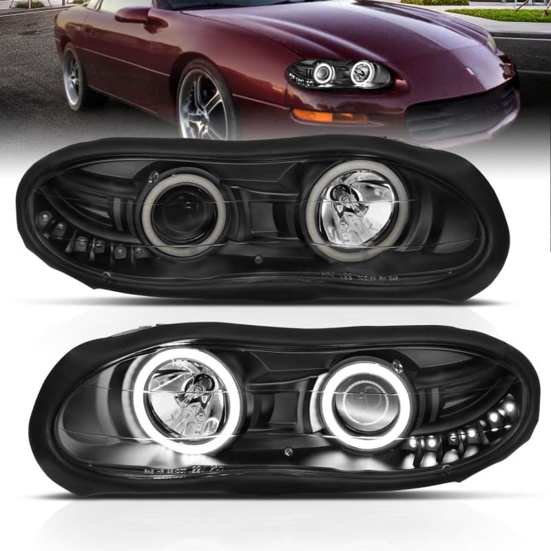 ANZO Projector Headlights with Halo Clear Lens Black Housing Pair