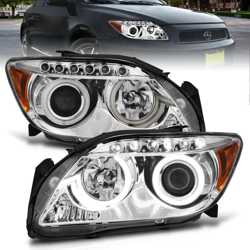 ANZO Projector Headlight Set for Chevy C6 with Halo Clear Lens Chrome Housing