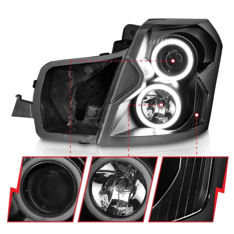 ANZO Projector Headlights for Non-HID Models Pair Clear Lens Black Housing - Image 4
