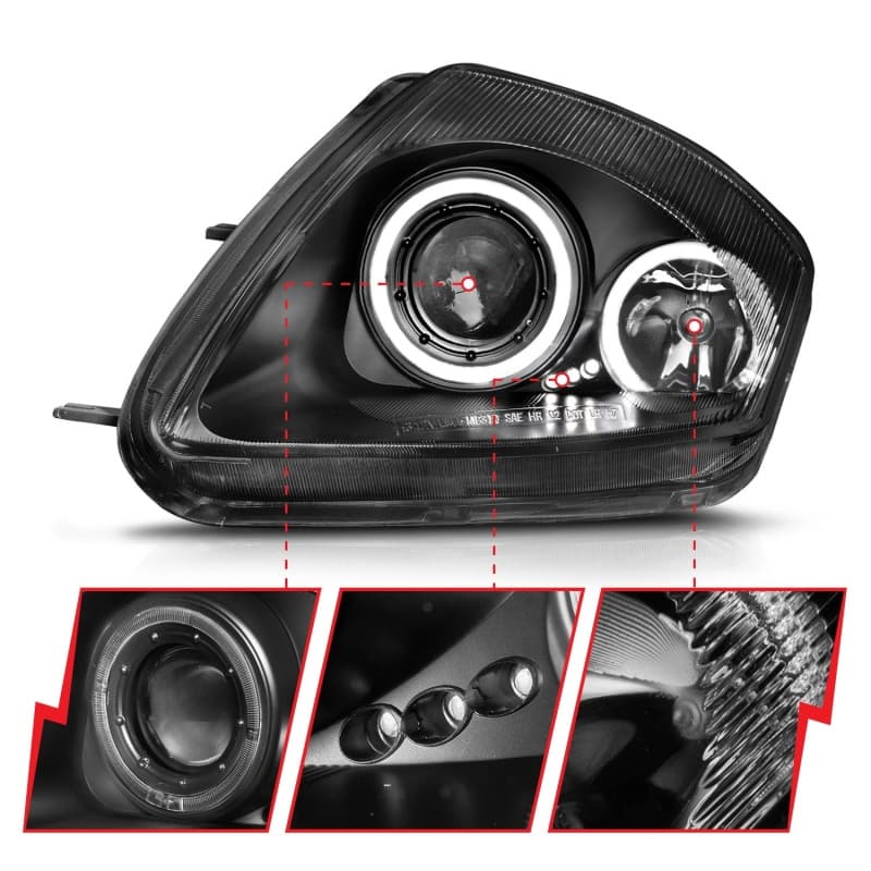 ANZO Projector Headlight Set for Chevy C6 Halo Clear Lens Black Housing Pair - Image 4