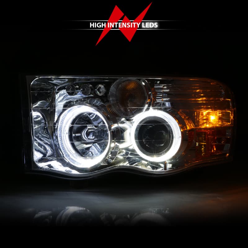 ANZO Projector Headlights with Halo Clear Amber Lens Chrome Housing Pair - Image 4