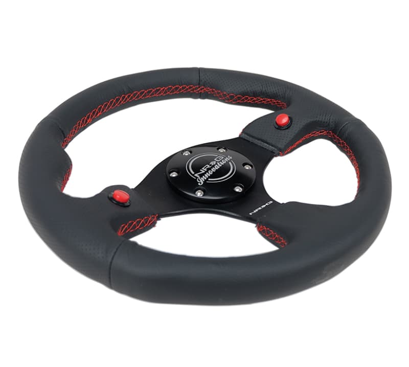 NRG Reinforced Steering Wheel 320mm Black Leather w/Dual Buttons - Image 5