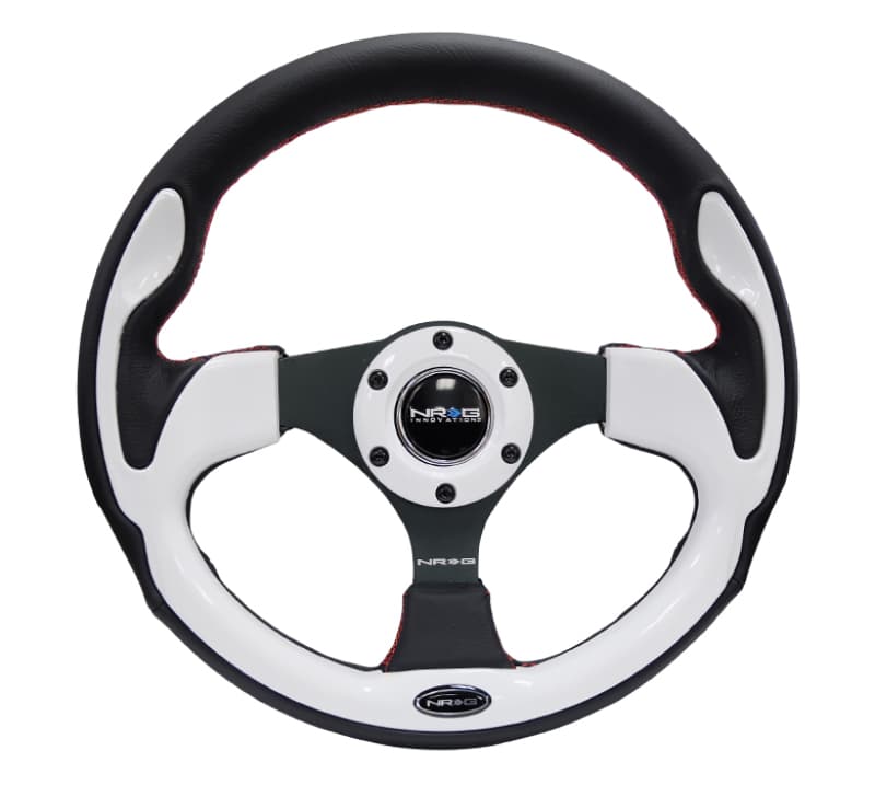 NRG Reinforced Steering Wheel 320mm Black White Trim 4mm 3-Spoke