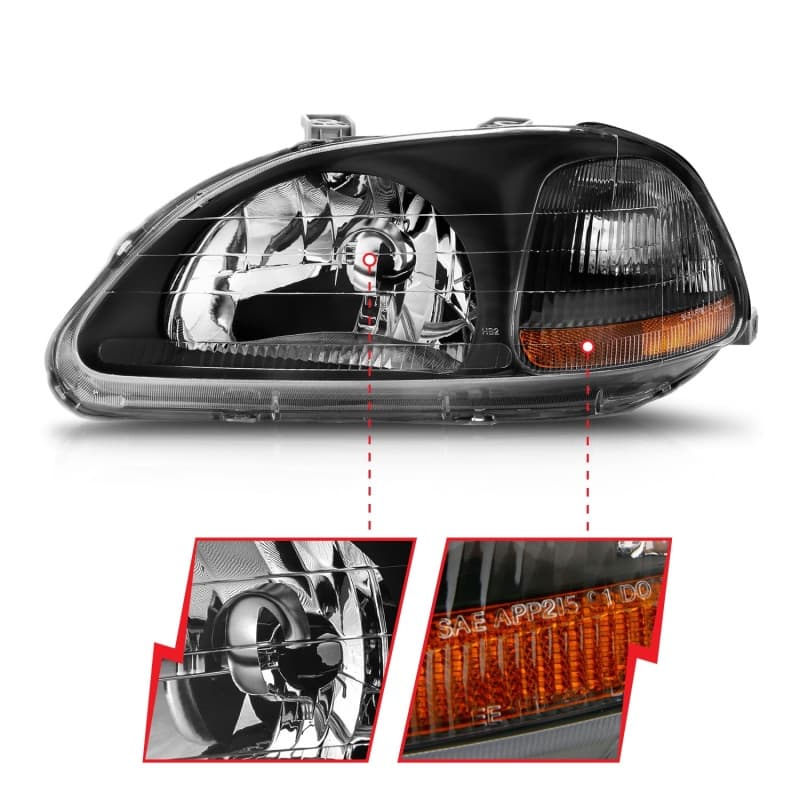 ANZO Crystal Headlight Set for Chevy C6 Clear Lens Black Housing Pair - Image 4