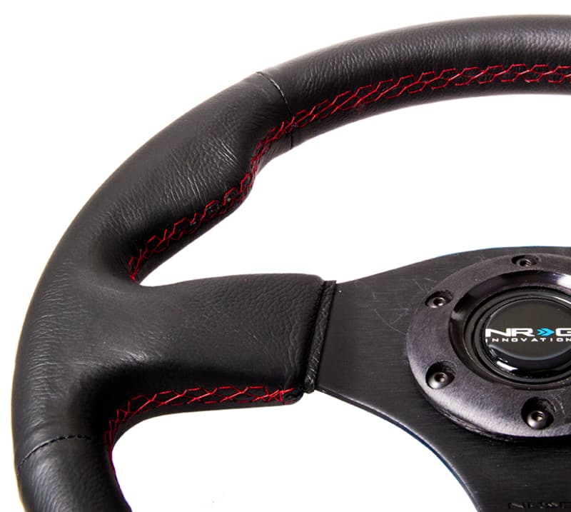 NRG Reinforced Steering Wheel 320mm Leather Red Stitch - Image 3