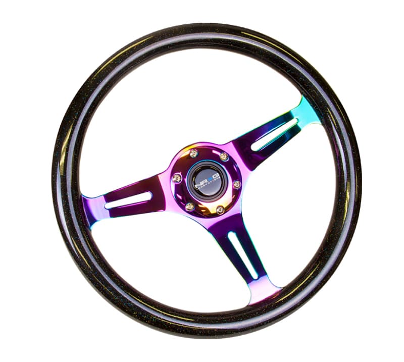 NRG Steering Wheel Classic Wood Grain 350mm Black Sparkle Neochrome 3-Spoke - Image 3