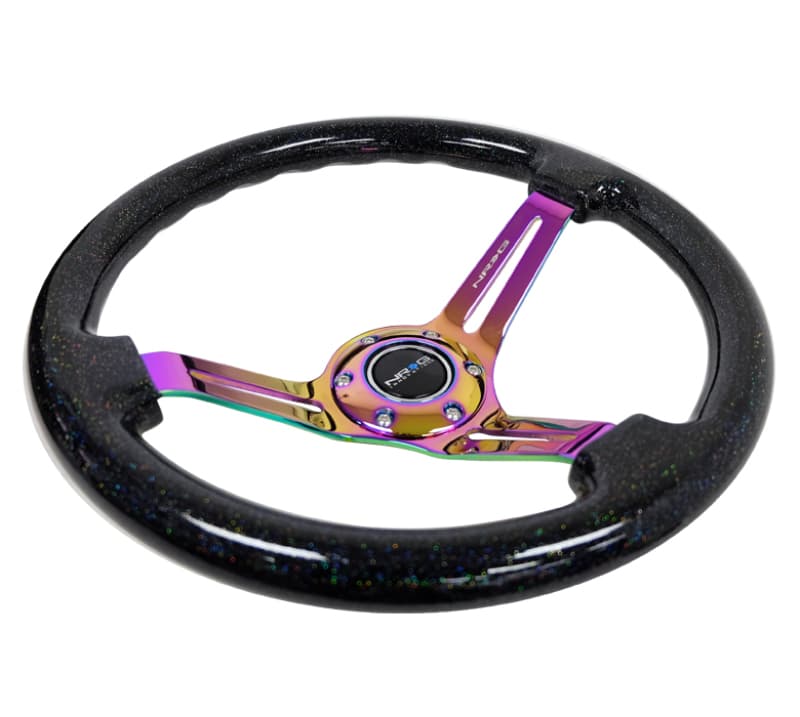 NRG Reinforced Steering Wheel 350mm 3in Deep Black Multi Color Flake Neochrom... - Image 3