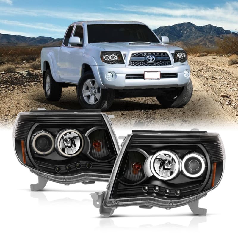 ANZO Projector Headlight Set for Chevy C6 Halo Clear Lens Black Housing Pair