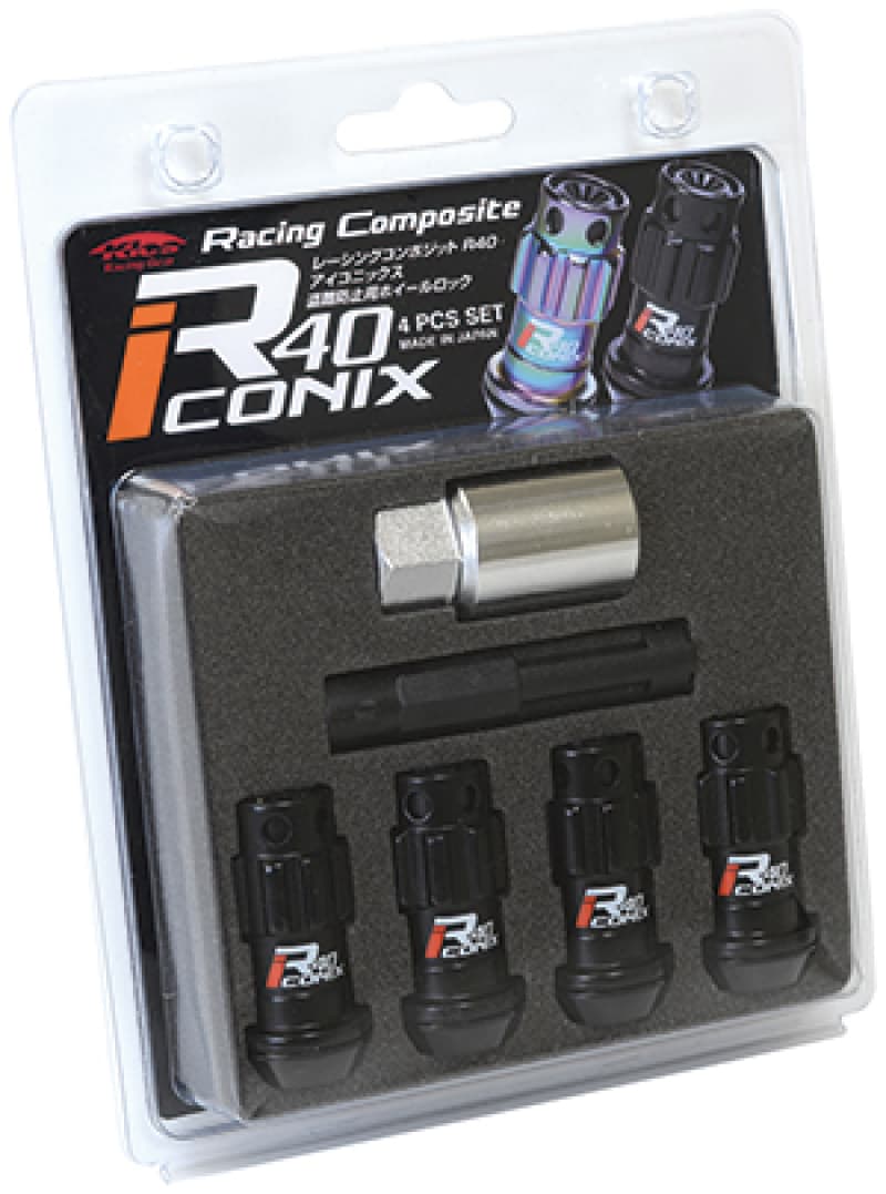 Project Kics R40 Iconix Black Lug Nut Lock Set 12X1.50 - 4 Pack