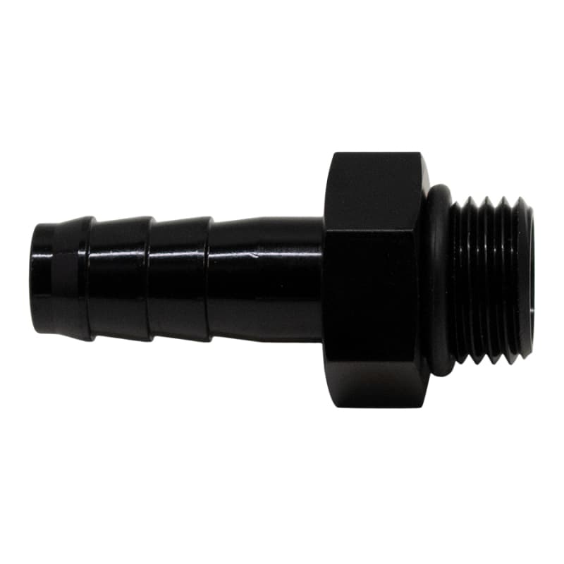 DeatschWerks 6AN ORB to 3/8in Hose Barb Adapter Triple Barb Anodized Matte Black