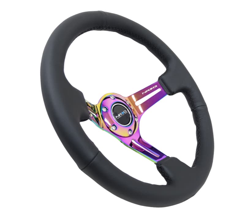 NRG Reinforced Steering Wheel 350mm 3in Deep Black Leather Black Stitch - Image 2