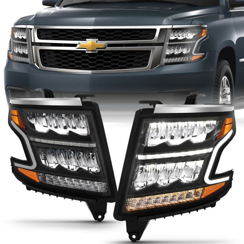 ANZO LED Projector Headlights for Chevy C6 Crystal Clear Lens Black Housing Pair