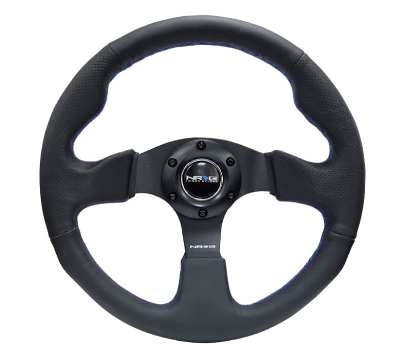 NRG Steering Wheel for Chevy C6 Reinforced 320mm Black Leather Blue Stitching