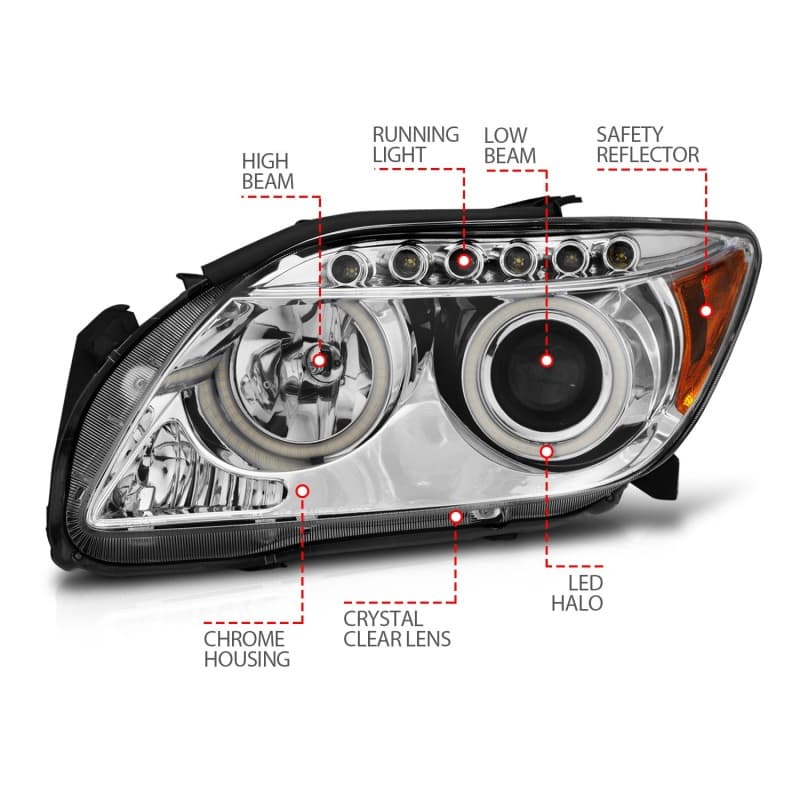ANZO Projector Headlight Set for Chevy C6 with Halo Clear Lens Chrome Housing - Image 5