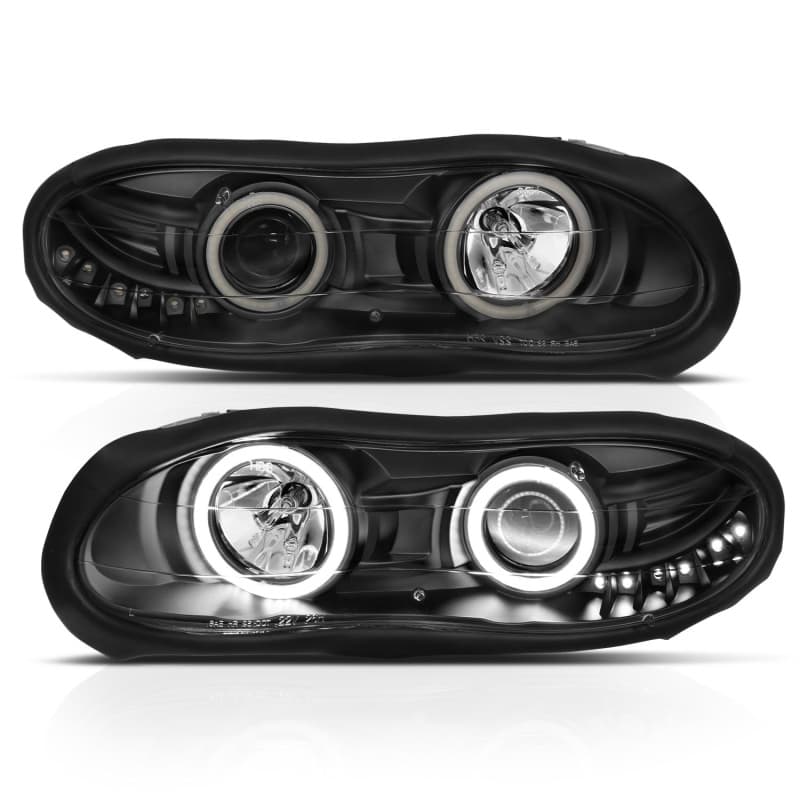 ANZO Projector Headlights with Halo Clear Lens Black Housing Pair - Image 3