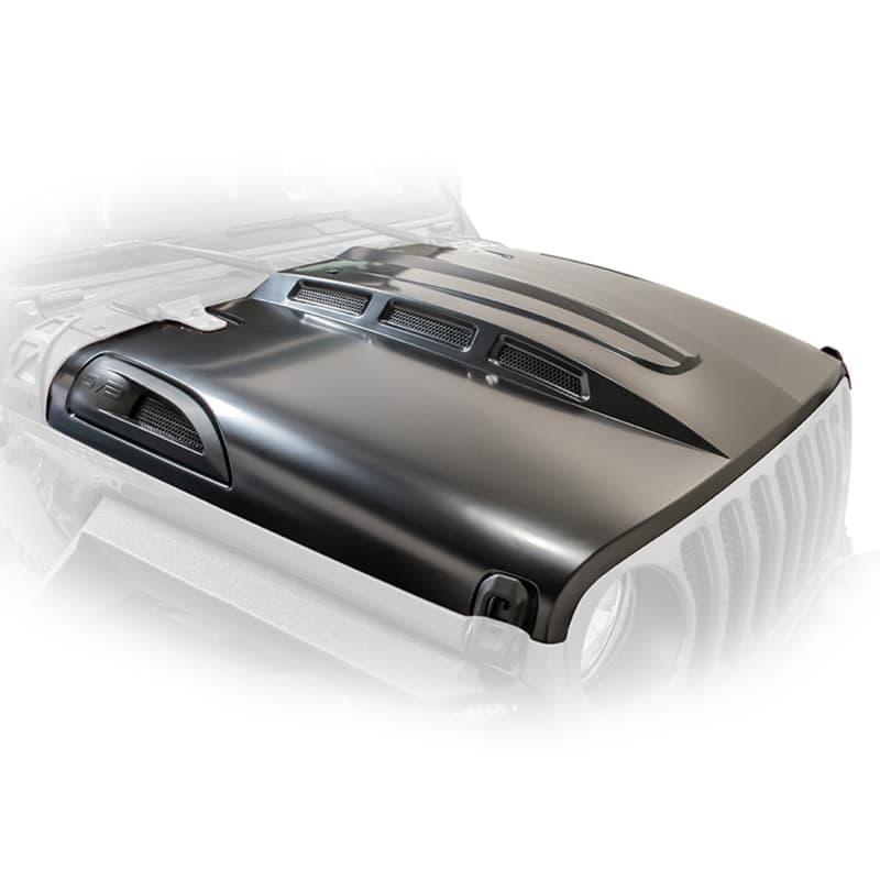 DV8 Offroad Heat Hood for 2018+ Jeep JL Stamped Steel Matte Black with Side V... - Image 2