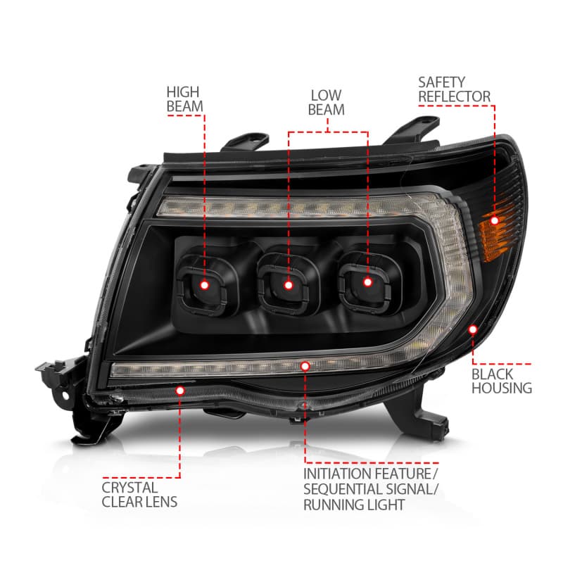 ANZO LED Projector Headlights for 05-11 Toyota Tacoma Full LED White DRL Blac... - Image 4