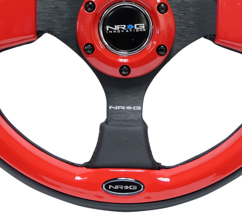 NRG Reinforced Steering Wheel 320mm 5mm 3-Spoke Black with Red Trim - Image 4