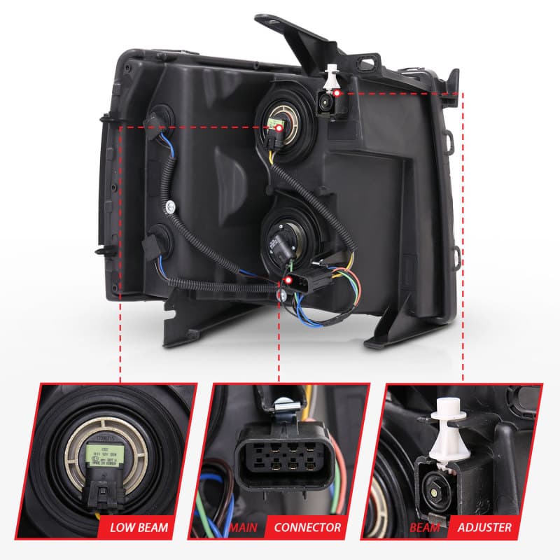 ANZO Crystal Headlights for Chevy C6 Clear Lens Black Housing Pair - Image 5