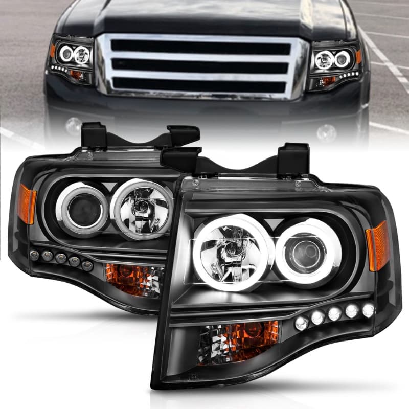 ANZO Projector Headlight Set for Chevy C6 with Halo Clear Lens Black Housing
