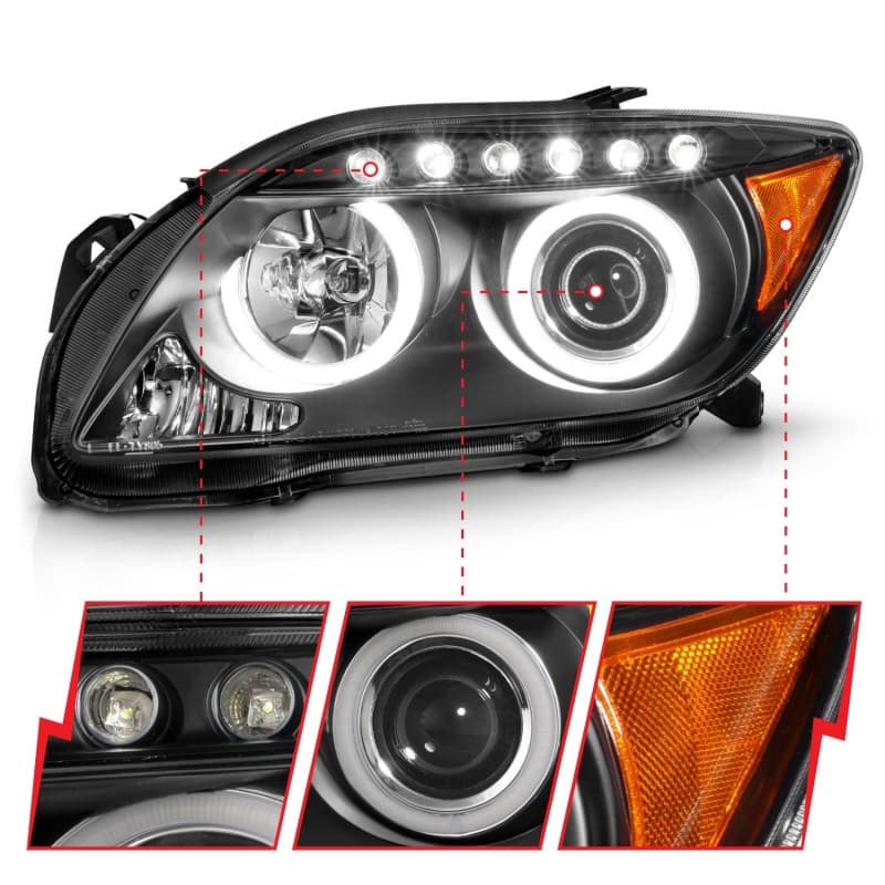 ANZO Projector Headlight Set for Chevy C6 Halo Clear Lens Black Housing Pair - Image 4