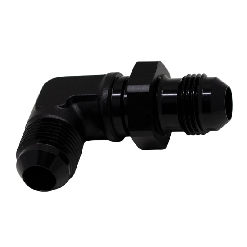 DeatschWerks Bulkhead Adapter 8AN Male Flare 90-Degree Anodized Matte Black