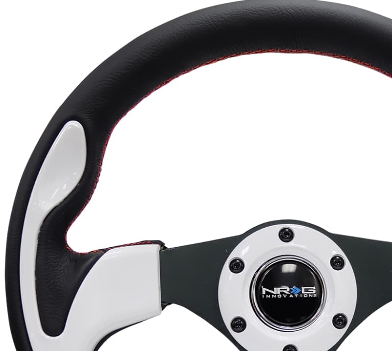 NRG Reinforced Steering Wheel 320mm Black White Trim 4mm 3-Spoke - Image 3