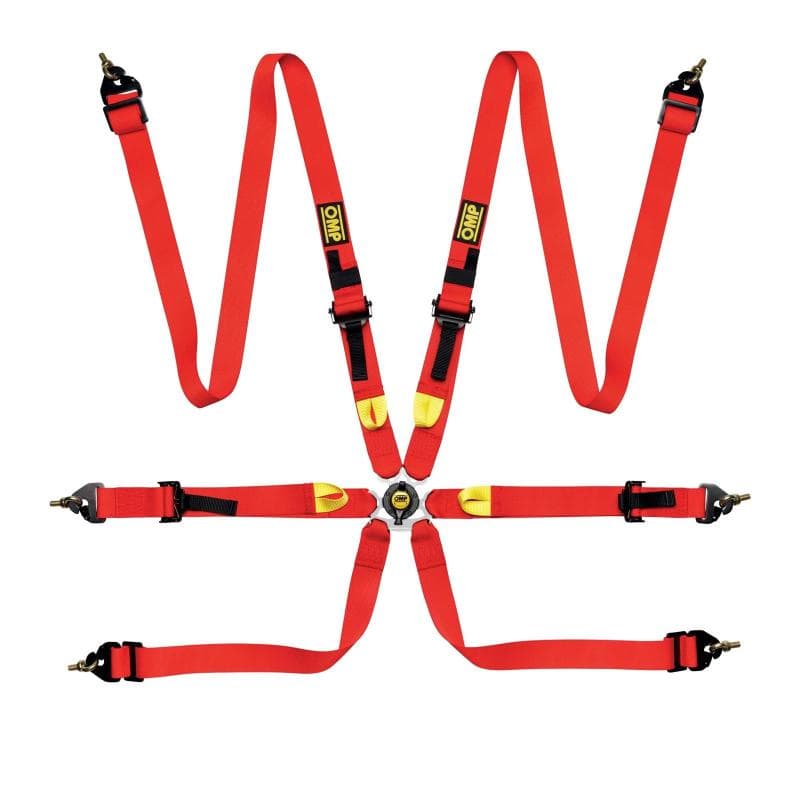 OMP Safety Harness First 2In Red FIA 8853-2016 Steel Adjustable Pull Up