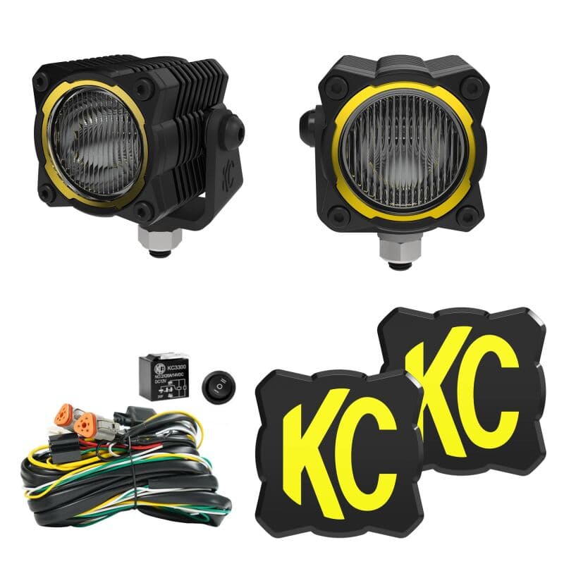 KC HiLiTES FLEX ERA 1 LED 2-Light Kit with Rear Harness and Spread Beam
