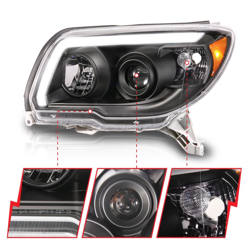 ANZO Projector Headlights for Chevy C6 Clear Lens Black Housing LED Pair - Image 4